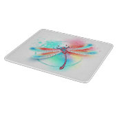 Rote Libelle im Aquarellhintergrund Schneidebrett (Ecke)