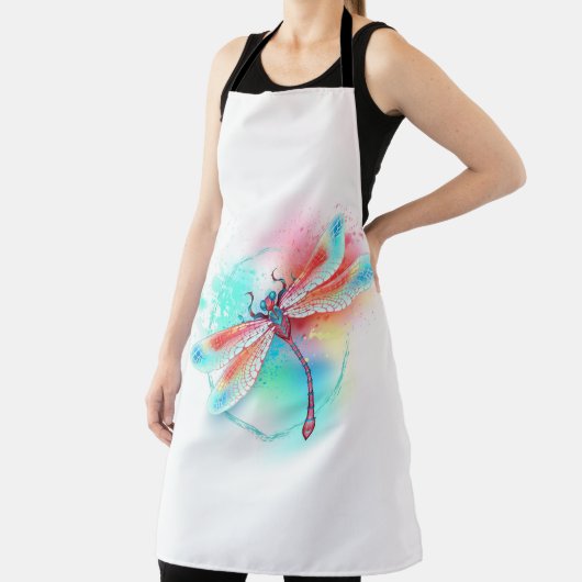 Rote Libelle im Aquarellhintergrund Schürze (InSitu)