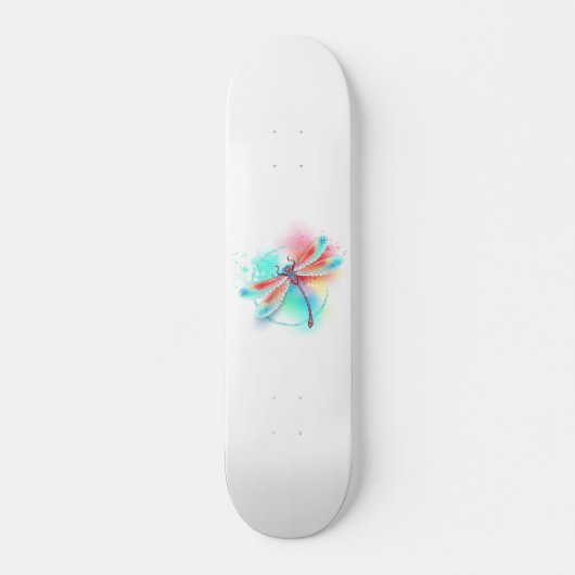Rote Libelle im Aquarellhintergrund Skateboard (Vorne)