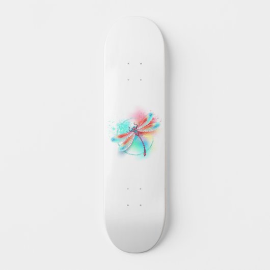 Rote Libelle im Aquarellhintergrund Skateboard (Vorderseite)