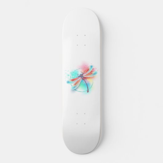 Rote Libelle im Aquarellhintergrund Skateboard (Vorderseite)
