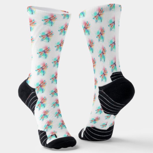 Rote Libelle im Aquarellhintergrund Socken (Gewinkelt)