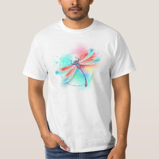 Rote Libelle im Aquarellhintergrund T-Shirt (Vorderseite)