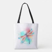 Rote Libelle im Aquarellhintergrund Tasche (Rückseite)