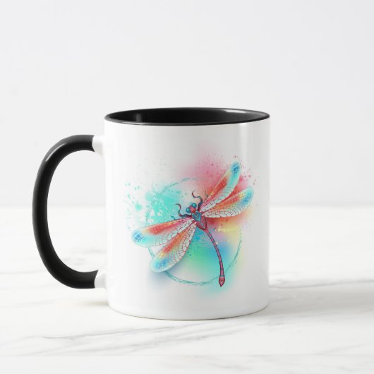 Rote Libelle im Aquarellhintergrund Tasse (Links)