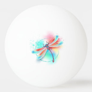 Rote Libelle im Aquarellhintergrund Tischtennisball