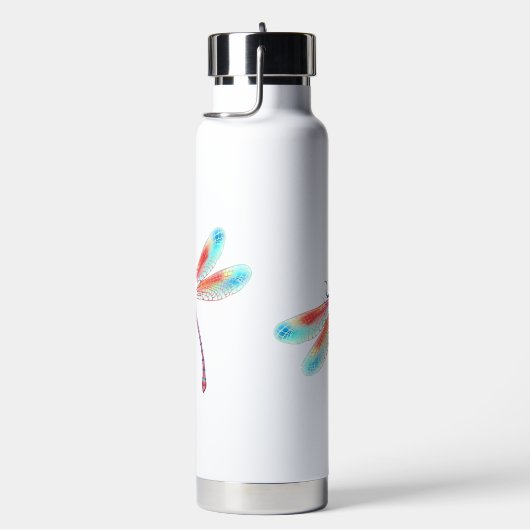 Rote Libelle im Aquarellhintergrund Trinkflasche (rechts)