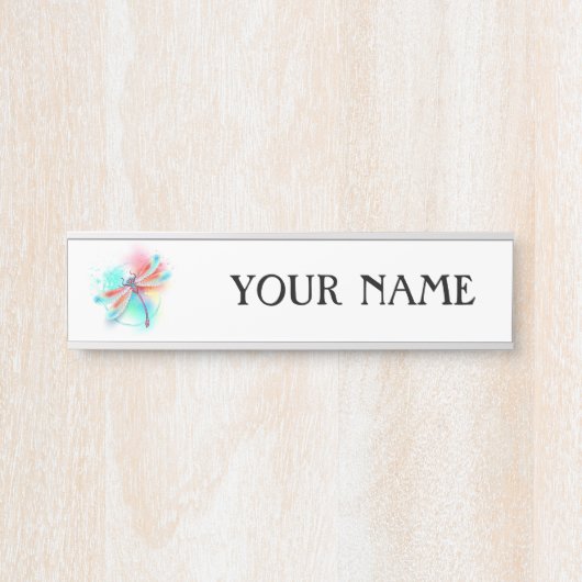 Rote Libelle im Aquarellhintergrund Türschild (Vorderseite )