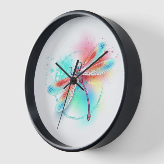 Rote Libelle im Aquarellhintergrund Uhr (Winkel)