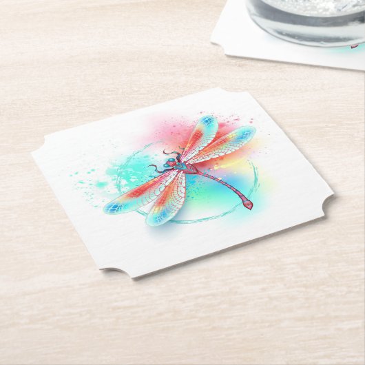 Rote Libelle im Aquarellhintergrund Untersetzer (angewinkelt)