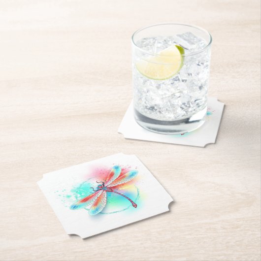 Rote Libelle im Aquarellhintergrund Untersetzer (Vor Ort)
