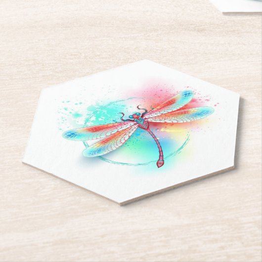 Rote Libelle im Aquarellhintergrund Untersetzer (angewinkelt)