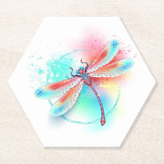 Rote Libelle im Aquarellhintergrund Untersetzer (Vorderseite)