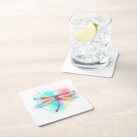 Rote Libelle im Aquarellhintergrund Untersetzer (Vor Ort)