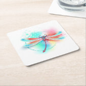 Rote Libelle im Aquarellhintergrund Untersetzer (angewinkelt)