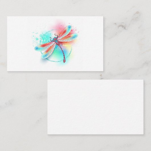 Rote Libelle im Aquarellhintergrund Visitenkarte (Vorne/Hinten)