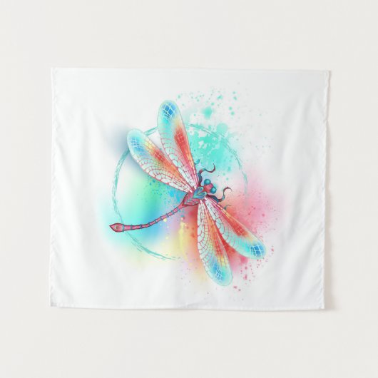 Rote Libelle im Aquarellhintergrund Wandteppich (Vorderseite (Horizontal))