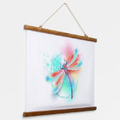 Rote Libelle im Aquarellhintergrund Wandteppich Mit Holzrahmen (Gewinkelt)