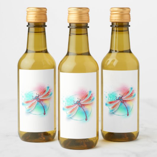 Rote Libelle im Aquarellhintergrund Weinetikett (Flaschen)