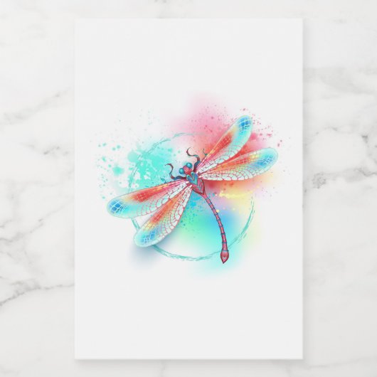 Rote Libelle im Aquarellhintergrund Weinetikett (Einzelnes Label)