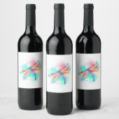Rote Libelle im Aquarellhintergrund Weinetikett (Flaschen)