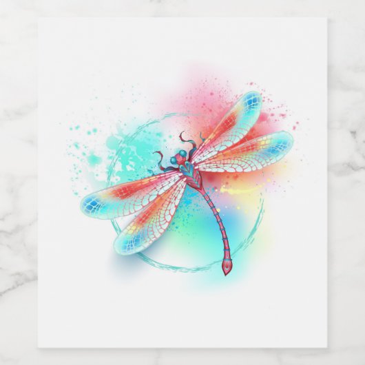 Rote Libelle im Aquarellhintergrund Weinetikett (Einzelnes Label)