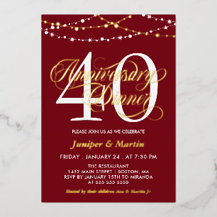 Rote Lichterkette zum 40. Hochzeitstag-Abendessen Folieneinladung