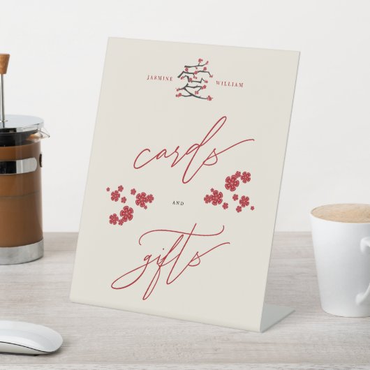 Rote Liebe Chinesisch Blüten Karten und Geschenke Sockelschild (In SItu)