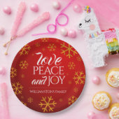Rote Liebe, Frieden und Freude mit Schneeflocken Pappteller (Party)