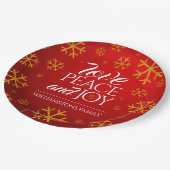 Rote Liebe, Frieden und Freude mit Schneeflocken Pappteller (Schrägansicht)