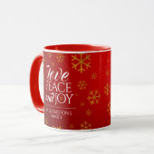 Rote Liebe, Frieden und Freude mit Schneeflocken Tasse (Vorderseite Links)
