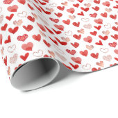 Rote Liebe Herz, Aquarellmuster. Geschenkpapier (Rolleneckpunkt)