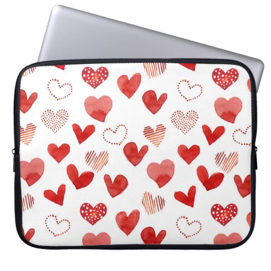 Rote Liebe Herz, Aquarellmuster. Laptopschutzhülle (Vorderseite)
