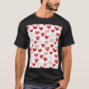Rote Liebe Herz, Aquarellmuster. T-Shirt
