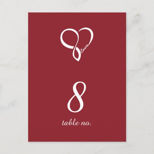 Rote Liebe Herz Hochzeit Tischnummer Cards (Vorderseite)