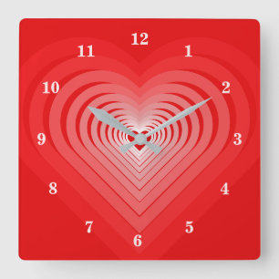 Rote Liebe - Herz Quadratische Wanduhr