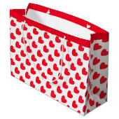 Rote Liebe Herzmuster auf Weiß Große Geschenktüte (Rückseite Schrägansicht)