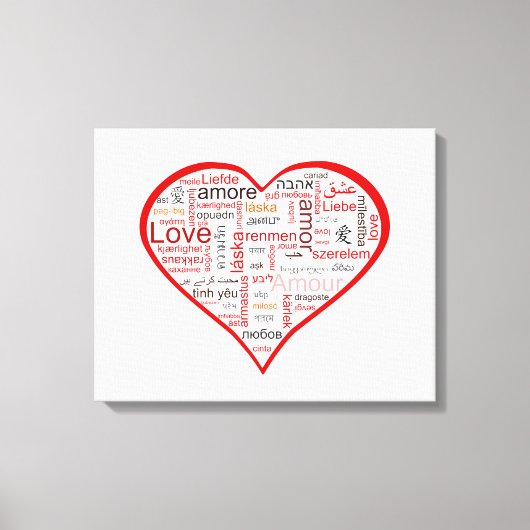 Rote Liebe Herztypografie Leinwanddruck (Vorderseite)