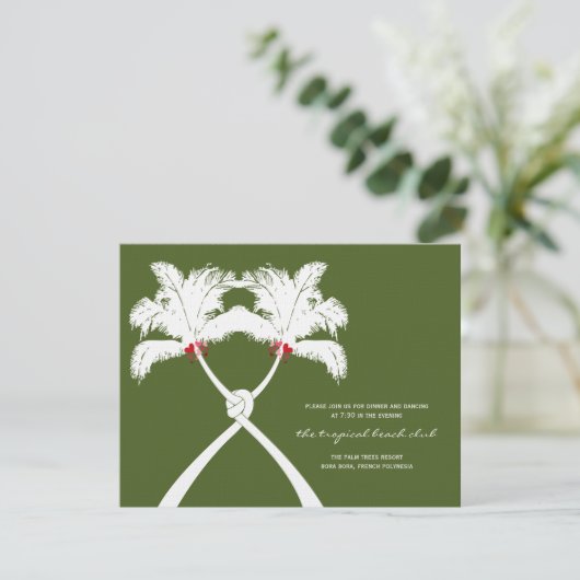 Rote Liebe-Hochzeitskarte für Knotted Palm Trees Einladung (Stehend Vorderseite)