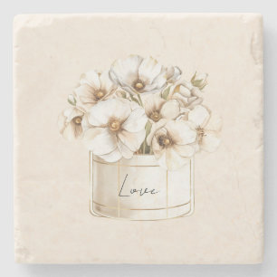 Röte Liebe Hübsche Weiße Blumen Steinuntersetzer