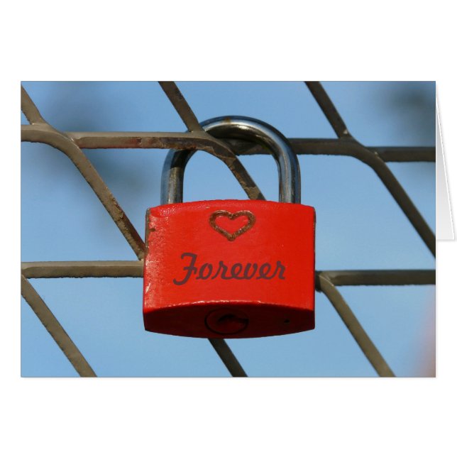 Rote Liebe mit Herz am Zaun, "Forever" (Vorderseite (Horizontal))