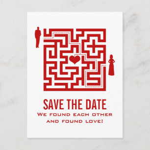 Rote Liebe Save the Date Maze Postcard Ankündigungspostkarte