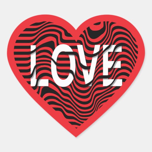 Rote LIEBE Schwarz-weiß gestreiftes Herz modern Herz-Aufkleber (Vorderseite)