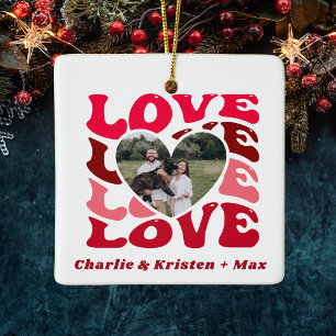Rote Liebes-Custom-Paarnamen & Foto-Herz Keramikornament