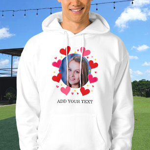 Rote Liebesherzen Benutzerdefinierter Foto-Text Pe Hoodie