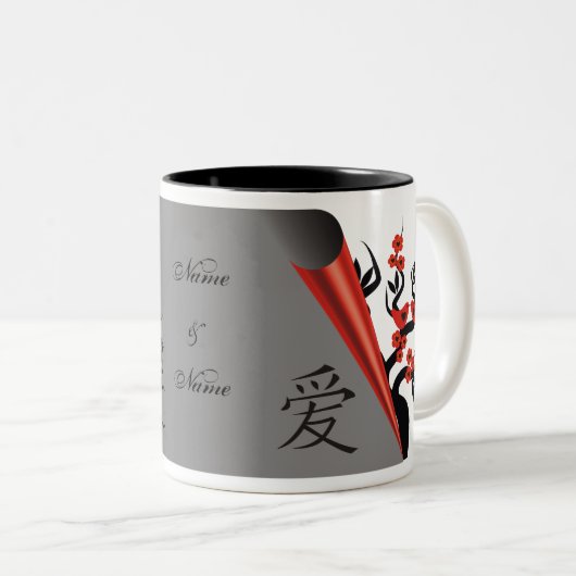 Rote Liebesvögel auf Sakura Tasse (VorderseiteRechts)