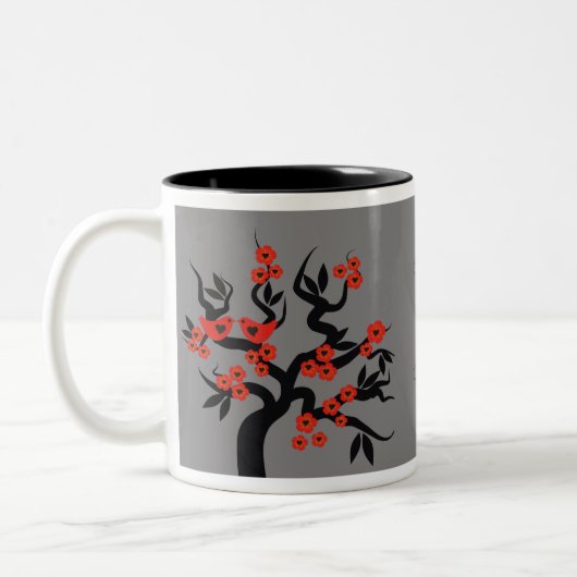 Rote Liebesvögel auf Sakura Tasse (Links)