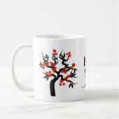 Rote Liebesvögel Sakura Kirschbaum und Blüte Kaffeetasse (Links)