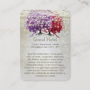 Rote Lila Herzblatt-Baum-Hochzeitsinformationskart Visitenkarte