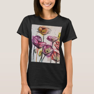 Rote Lila Rosa Klatschmohn Blumen Wasserfarbenkuns T-Shirt